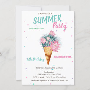 Invitation Fleurs de cactus de glace Crème glacée Fête d'anni