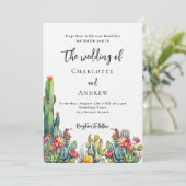 Invitation Fleurs de cactus mariage de luxe (Debout devant)
