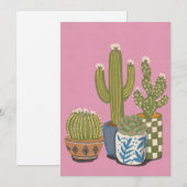 Invitation Fleurs de cactus rose (Devant / Derrière)