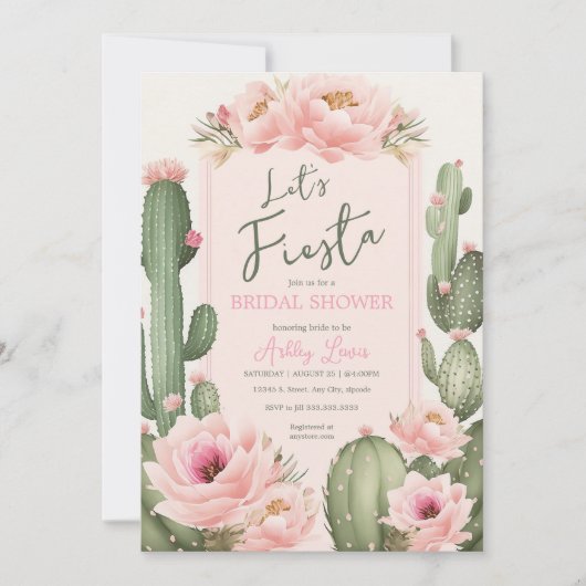 Invitation Fleurs de Cactus Rose, Végétation Désert Blush (Devant)
