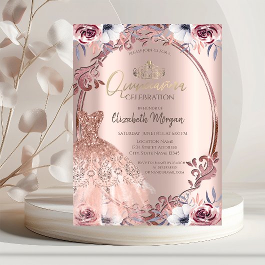 Invitation Fleurs de cadre Boho Robe Quinceañera