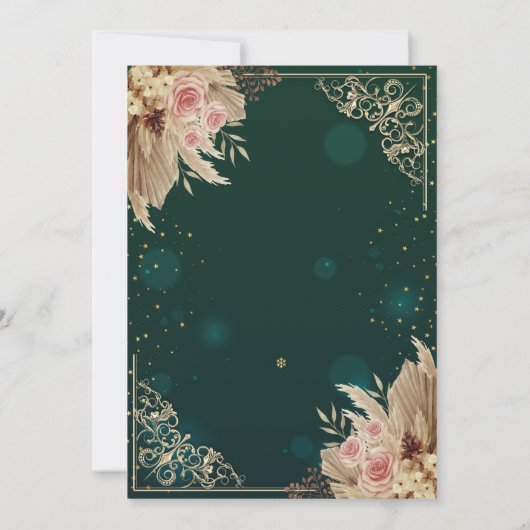 Invitation Fleurs de cadre de coeur Vert Mariage Anniversaire (Dos)