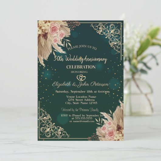 Invitation Fleurs de cadre de coeurs Anniversaire de mariage (Debout devant)