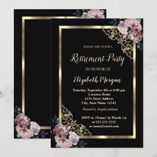 Invitation Fleurs de cadre doré élégant pour retraite