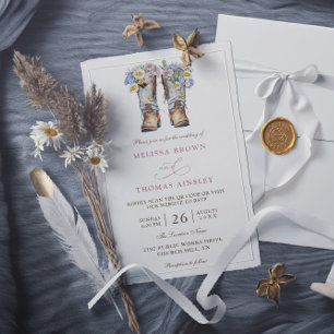 Invitation Fleurs de campagne chic rustique budget code QR ma