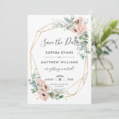 Invitation Fleurs de campagne rose saumon Eucalyptus or Save  (Debout devant)