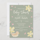 Invitation Fleurs de canard Coeurs Couples Baby shower fille (Devant)