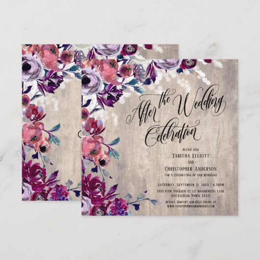 Invitation Fleurs de célébration de mariage Bois pâle (Devant / Derrière)