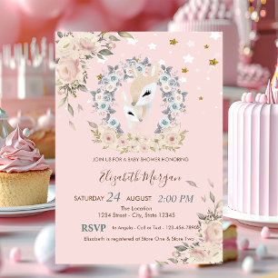 Invitation Fleurs de cerfs bébé mignons, Étoiles Baby Shower