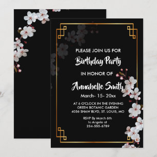 Invitation fleurs de cerisier blanches & cadre doré Anniversa