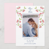 Invitation Fleurs de Cerisier Couple Photo Enregistrer la Dat (Devant / Derrière)