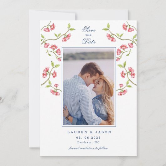Invitation Fleurs de cerisier couples photo Save the Date (Devant)