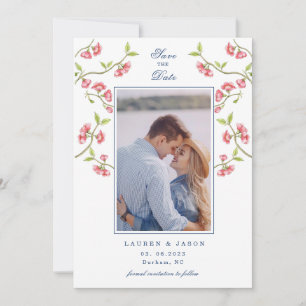 Invitation Fleurs de cerisier couples photo Save the Date 