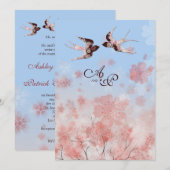 Invitation Fleurs de cerisier et épouser d'hirondelles (Devant / Derrière)