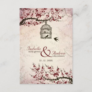 Invitation Fleurs de cerisier et inséparables épousant
