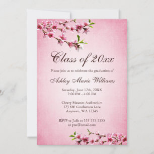 Invitation Fleurs de cerisier Graduation rose Vintage