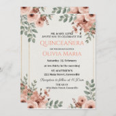 Invitation Fleurs de Cerisier Papillon Or Rose Quinceañera (Devant / Derrière)