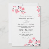 Invitation Fleurs de cerisier rose élégant chic code QR maria (Devant)