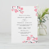 Invitation Fleurs de cerisier rose élégant chic code QR maria (Debout devant)