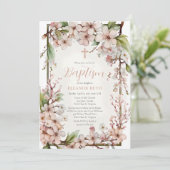 Invitation Fleurs de cerisier rose Fille Printemps Baptême fl (Debout devant)
