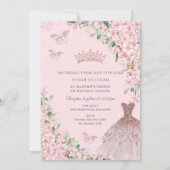Invitation Fleurs de cerisier Rose Floral Robe Or Quinceañera (Dos)