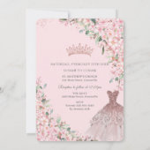 Invitation Fleurs de cerisier Rose Floral Robe Or Quinceañera (Dos)
