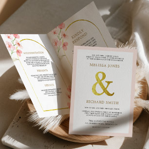 Invitation Fleurs de Cerisier Rose Foncé Code QR Mariage Flor