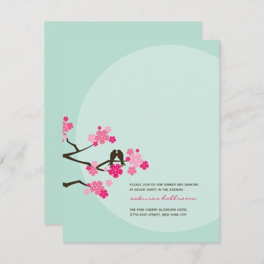 Invitation Fleurs de cerisier rose Inséparables Réception de  (Devant / Derrière)