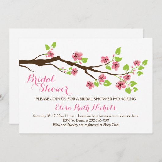 Invitation Fleurs de cerisier rose mariage printemps douche n (Devant / Derrière)