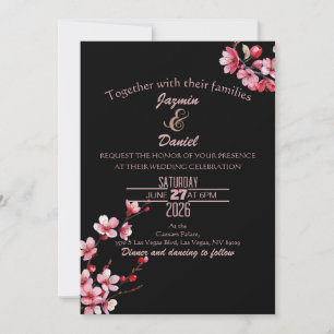 Invitation Fleurs de cerisier rose rouge aquarelle