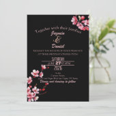 Invitation Fleurs de cerisier rose rouge aquarelle (Debout devant)