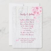 Invitation fleurs de cerisier rose sur mariage de bois (Devant)