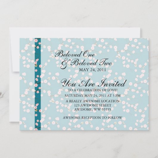 Invitation Fleurs de cerisier roses et bleues (Devant)