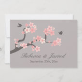 Invitation Fleurs de cerisier roses/invitation gris de (Dos)
