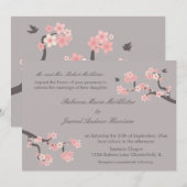 Invitation Fleurs de cerisier roses/invitation gris de (Devant / Derrière)