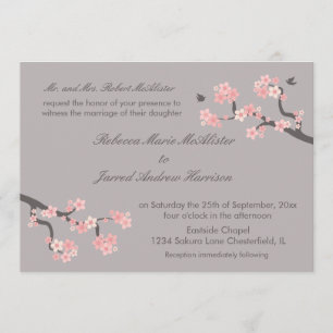 Invitation Fleurs de cerisier roses/invitation gris de