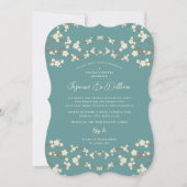 Invitation Fleurs de cerisier Sakura Crème Bleu sarcelle Mari (Devant)
