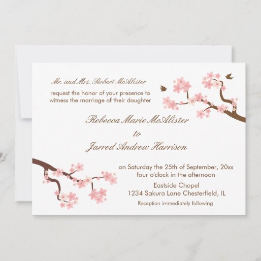 Invitation Fleurs de cerisier sur l'invitation blanc de (Devant)