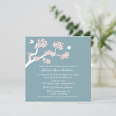 Invitation Fleurs de cerisier sur l'invitation bleu de Fête (Debout devant)