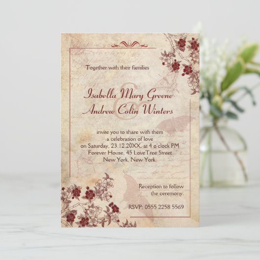 Invitation Fleurs de cerisier vintages (Debout devant)