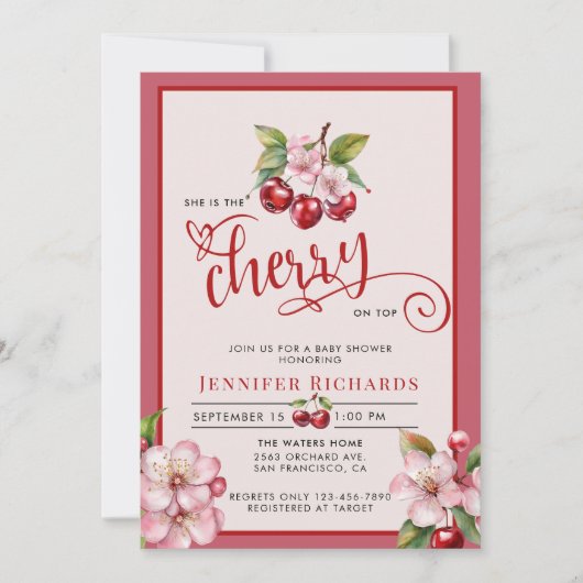 Invitation Fleurs de cerisiers | Baby shower rose fille (Devant)