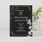 Invitation fleurs de cerisiers blancs et cadre doré Anniversa (Debout devant)