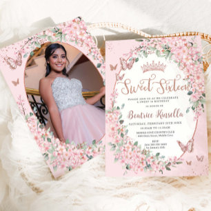 Invitation Fleurs de cerisiers roses Sweet sixteen floral 16 