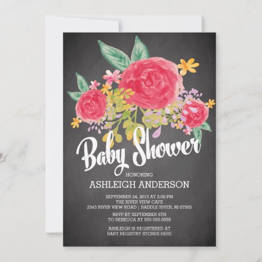 Invitation Fleurs de Chalkboard modernes Baby shower filles (Devant)