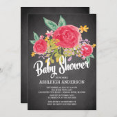 Invitation Fleurs de Chalkboard modernes Baby shower filles (Devant / Derrière)