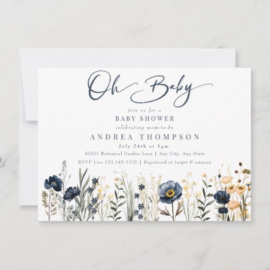 Invitation Fleurs de champ | Oh Baby shower bébé (Devant)