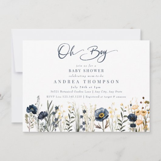 Invitation Fleurs de champ | Oh Garçon | Baby shower garçon (Devant)