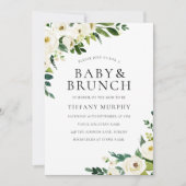 Invitation Fleurs de Champagne Blanc Baby shower élégant Brun (Devant)