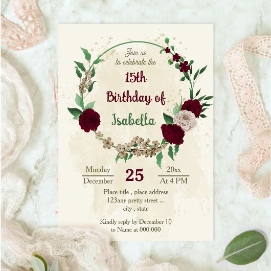 Invitation Fleurs de champagne de Bourgogne anniversaire bota