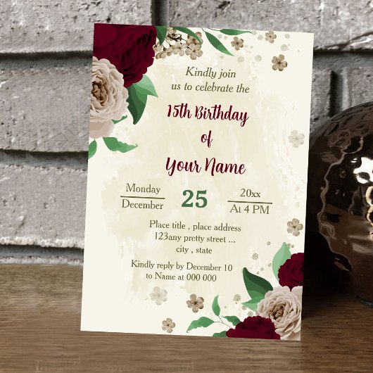 Invitation Fleurs de champagne de Bourgogne anniversaire bota